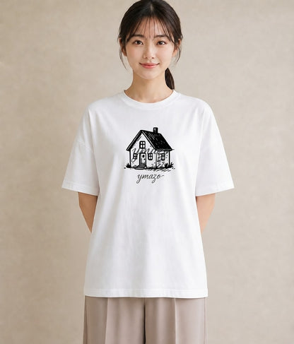 グラフィックTシャツ レディース 灯りの家 小屋 夜 ナチュラル アンティーク イラスト きれいめ カフェ巡り 女子会 白T YMAZO