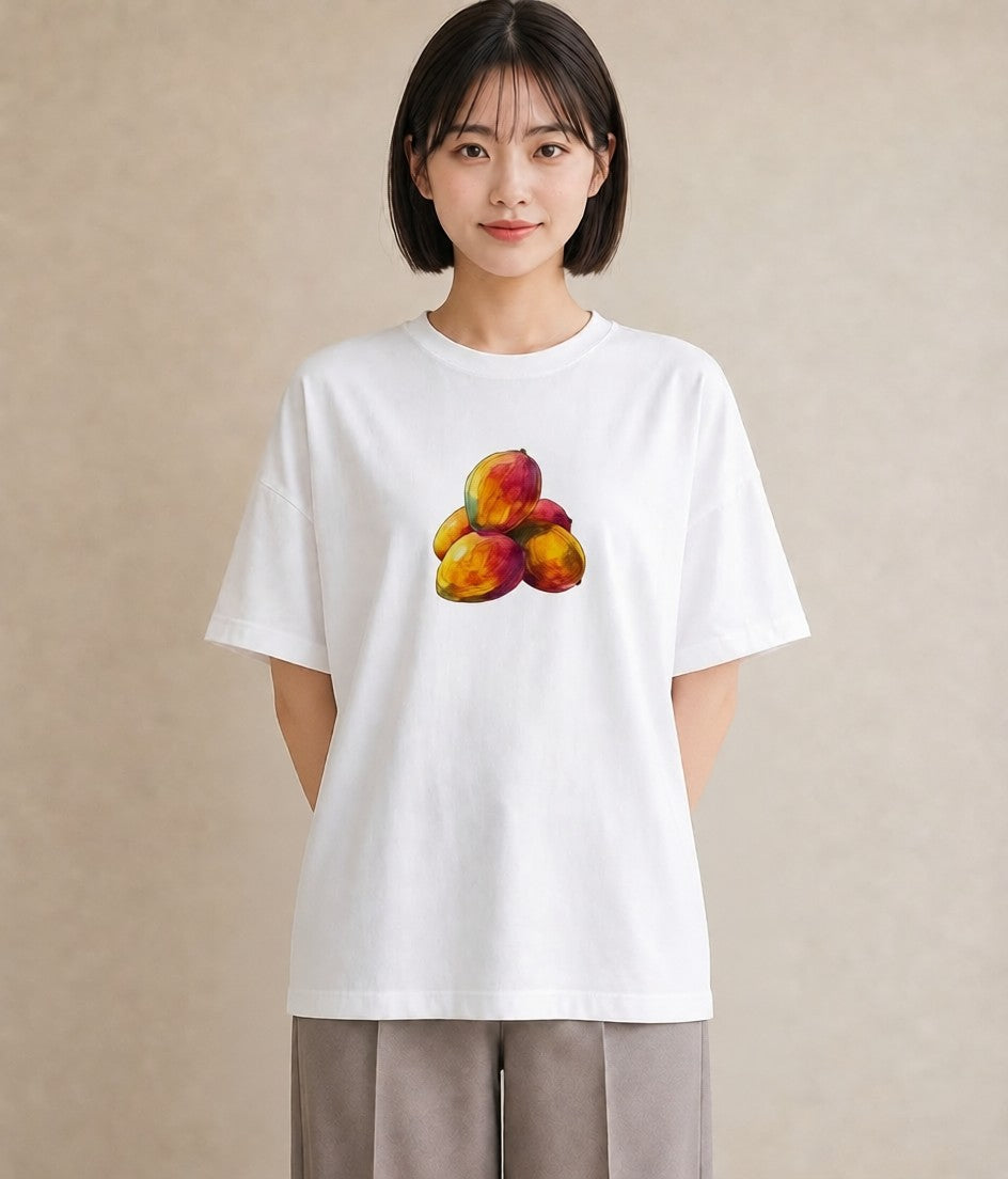プリントTシャツ レディース みかん 食べ物 フード イラスト 水彩風 友達ギフト 部屋着 白T YMAZO