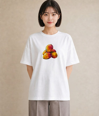 プリントTシャツ レディース みかん 食べ物 フード イラスト 水彩風 友達ギフト 部屋着 白T YMAZO