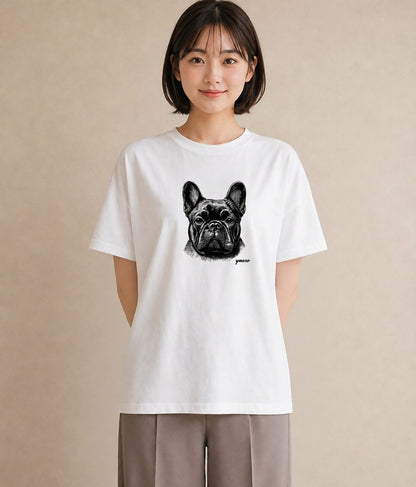 プリントTシャツ レディース フレンチブルドッグ フレブル 犬 いぬ イラスト フェミニン カフェ服 クリスマス 白T YMAZO