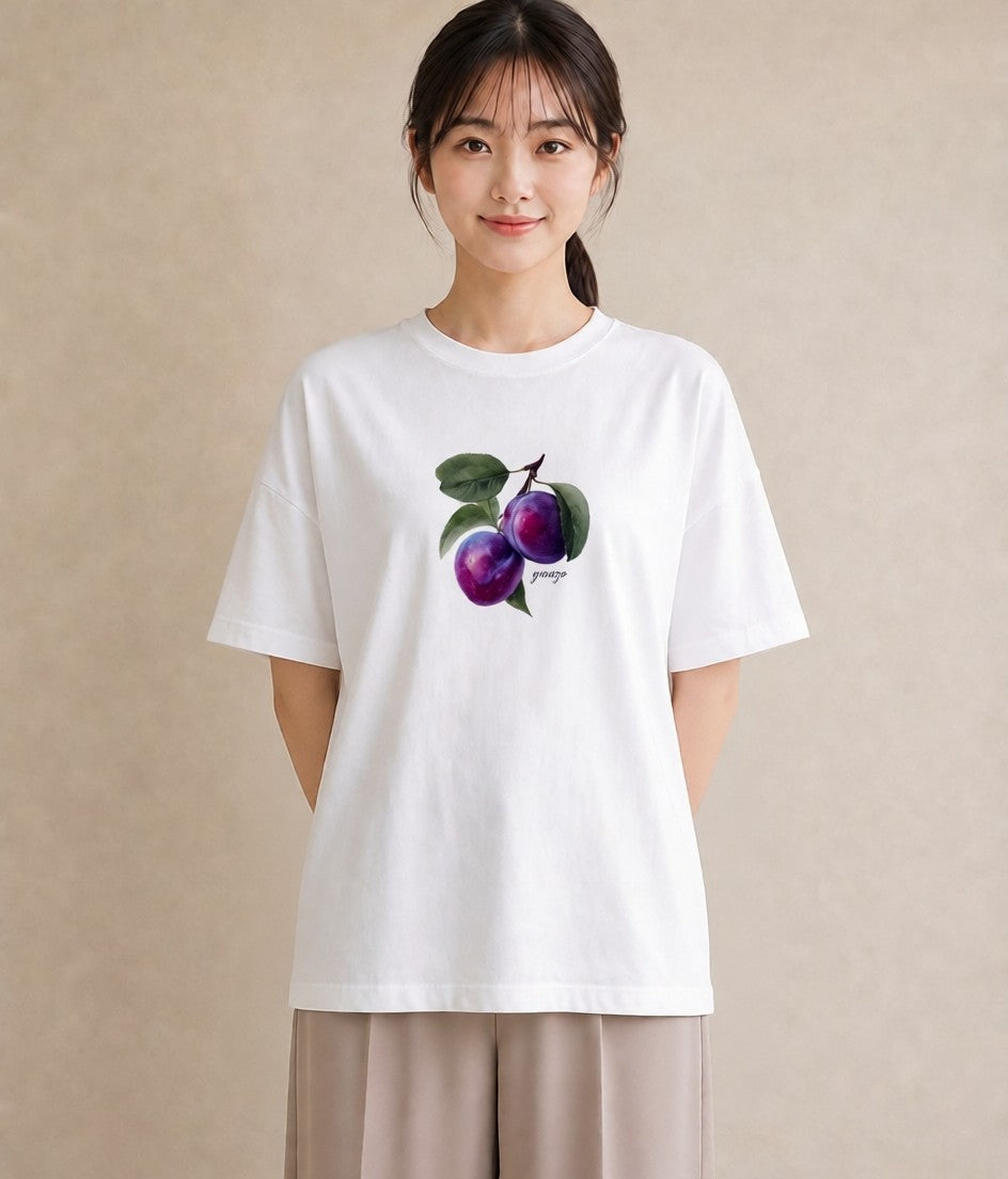 デザインTシャツ レディース 木の実 植物 ボタニカル イラスト レトロ 20代 カジュアルコーデ 白T YMAZO