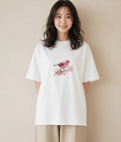 Tシャツ レディース 桜文鳥 ペット 動物 イラスト ゆるかわ ビーチ デイリーウェア 白T YMAZO