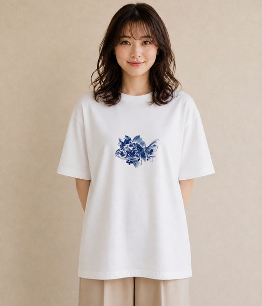 半袖Tシャツ レディース グッピー ペット 動物 イラスト 手描き風 買い物 夏コーデ 白T YMAZO