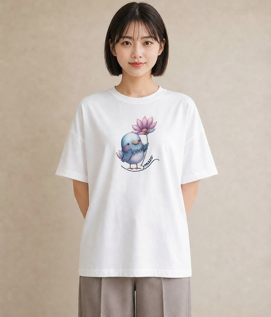 プリントTシャツ レディース 文鳥 ペット 動物 イラスト 淡色 秋コーデ おしゃれギフト 白T YMAZO