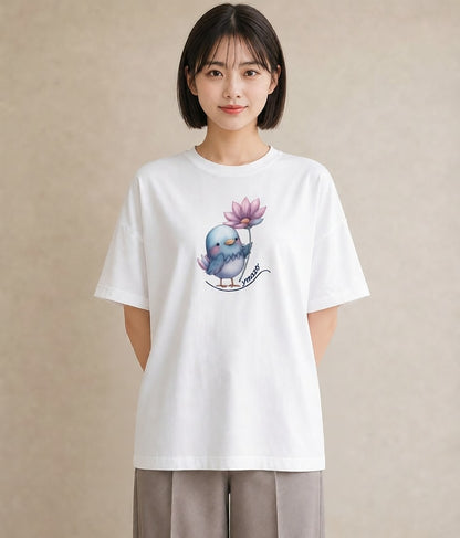 プリントTシャツ レディース 文鳥 ペット 動物 イラスト 淡色 秋コーデ おしゃれギフト 白T YMAZO