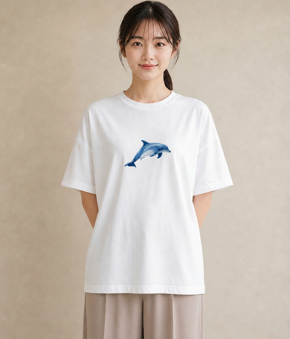 プリントTシャツ レディース シャチ 海の生き物 海 イラスト ボタニカル 春服 ミセス 白T YMAZO