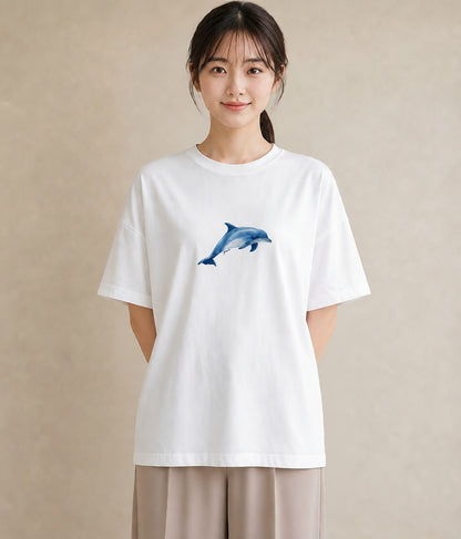 プリントTシャツ レディース シャチ 海の生き物 海 イラスト ボタニカル 春服 ミセス 白T YMAZO