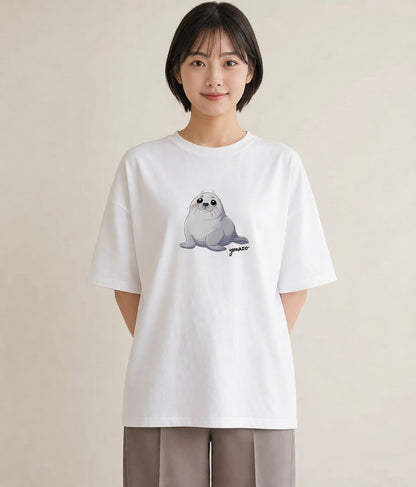 半袖Tシャツ レディース ゴマフアザラシ 動物 アニマル イラスト 個性的 部屋着 女性向けギフト 白T YMAZO