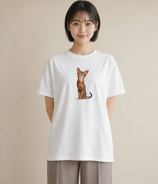 デザインTシャツ レディース サビ猫 猫 ねこ イラスト シック 休日 ペアコーデ 白T YMAZO