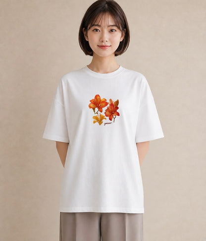 デザインTシャツ レディース ゆり 百合 花 花柄 イラスト 個性的 海 カフェ巡り 白T YMAZO