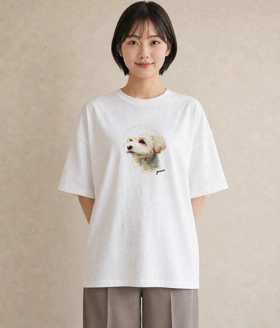 Tシャツ レディース 愛犬 犬 いぬ イラスト カフェコーデ 通学 誕生日プレゼント 白T YMAZO