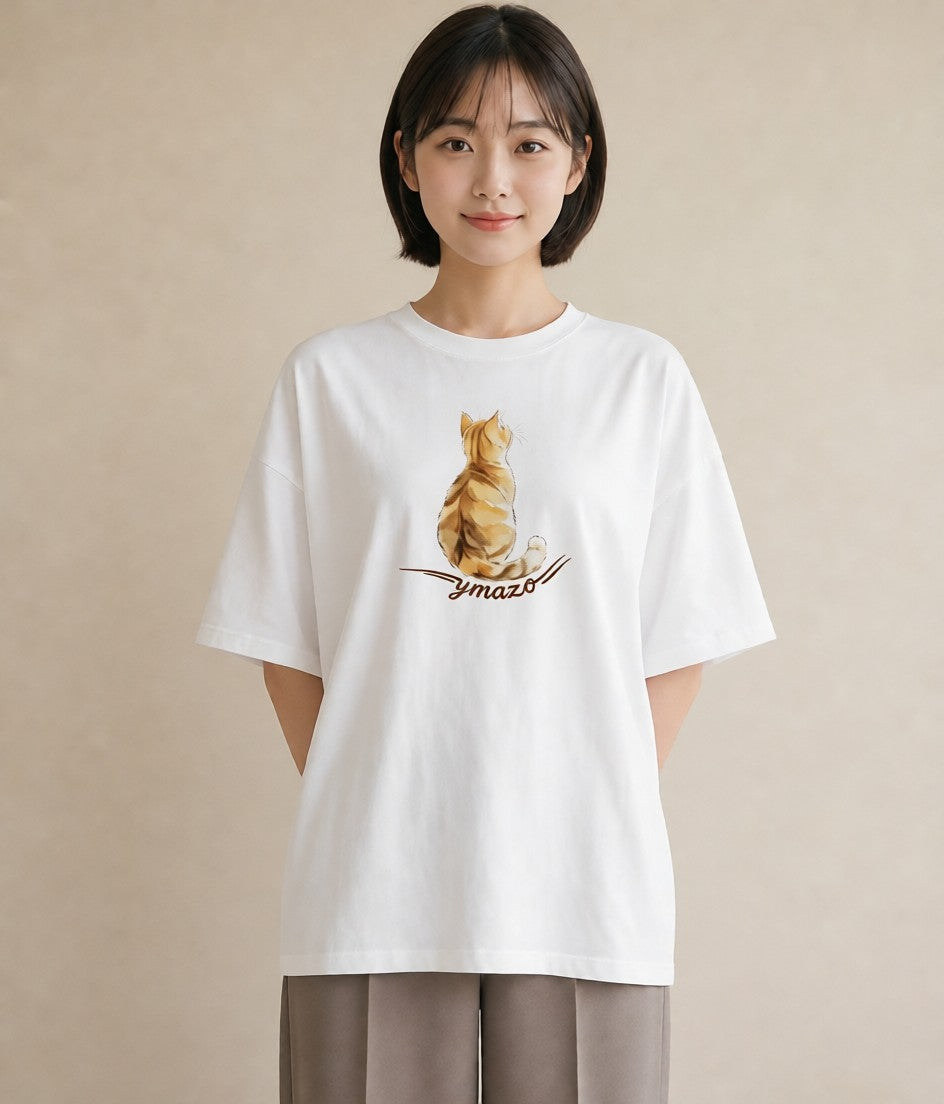 半袖Tシャツ レディース サバトラ 猫 ねこ イラスト ラフ デイリーウェア 休日 白T YMAZO