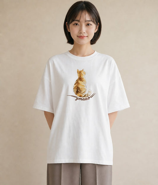 半袖Tシャツ レディース サバトラ 猫 ねこ イラスト ラフ デイリーウェア 休日 白T YMAZO