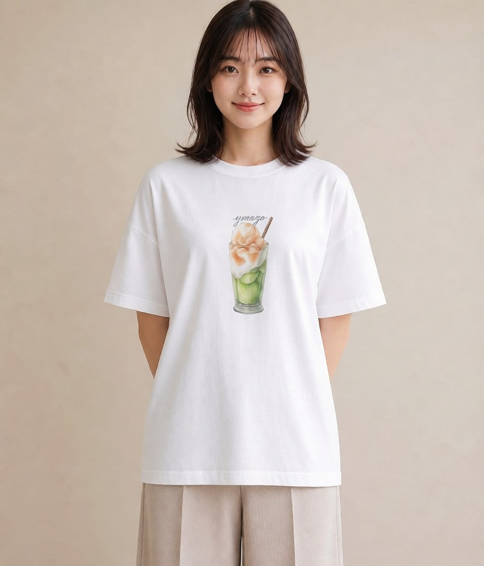 デザインTシャツ レディース カフェラテ 食べ物 フード イラスト 個性的 通学 誕生日プレゼント 白T YMAZO