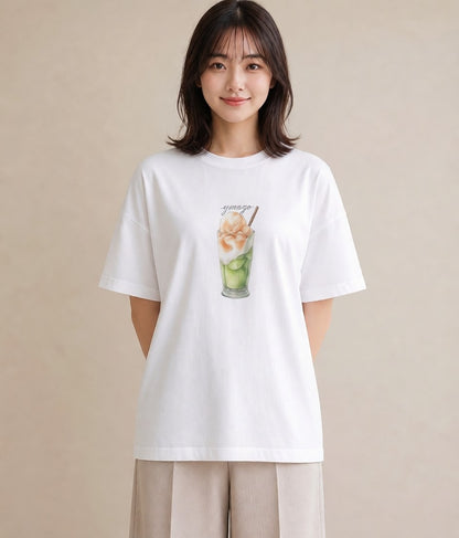 デザインTシャツ レディース カフェラテ 食べ物 フード イラスト 個性的 通学 誕生日プレゼント 白T YMAZO