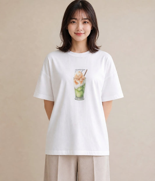 デザインTシャツ レディース カフェラテ 食べ物 フード イラスト 個性的 通学 誕生日プレゼント 白T YMAZO