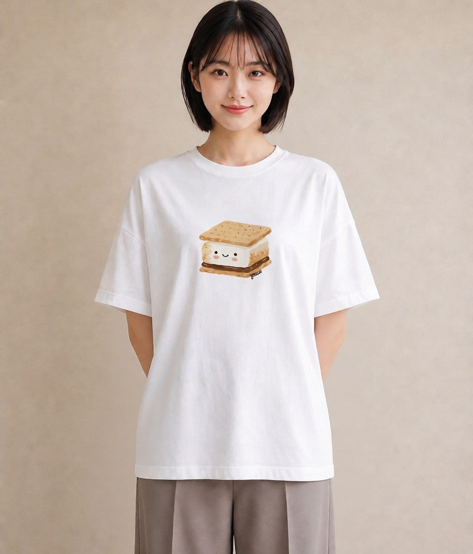 半袖Tシャツ レディース 食パン 食べ物 フード イラスト きれいめカジュアル 旅行用 海 白T YMAZO