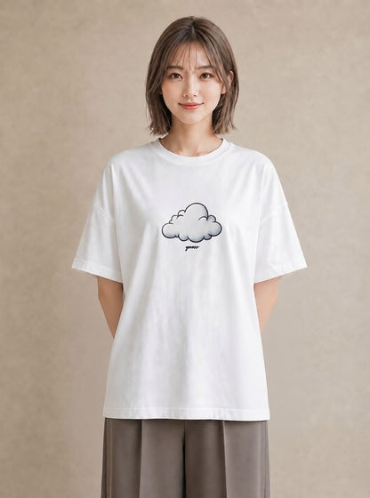 半袖Tシャツ レディース 雲 星空 宇宙 イラスト シック 公園 ママ 白T YMAZO