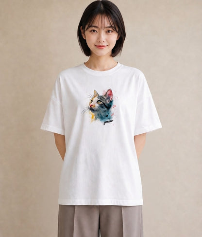 デザインTシャツ レディース アメリカンショートヘア 猫 ねこ イラスト ミセス 春コーデ 白T YMAZO