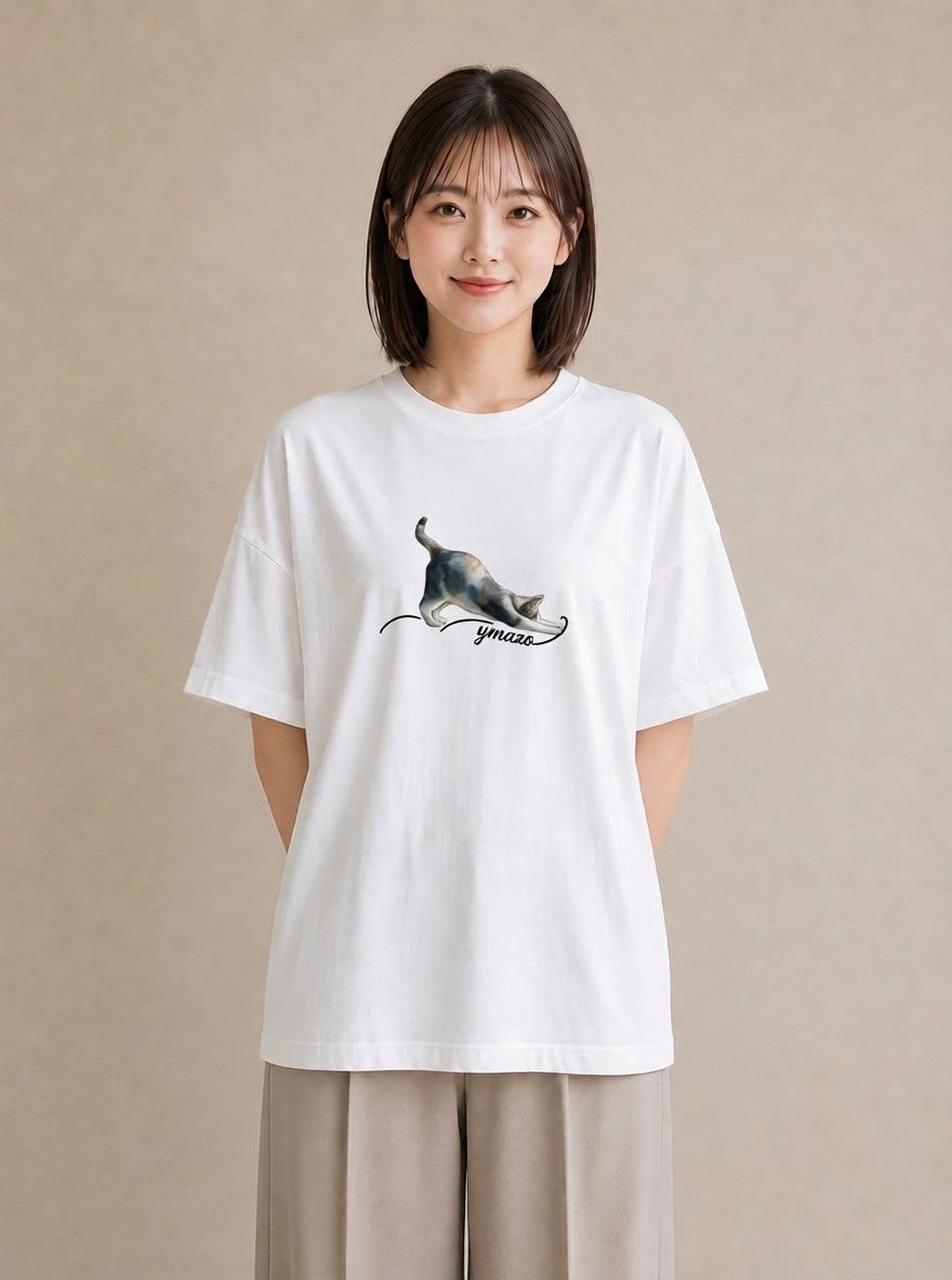 プリントTシャツ レディース サバトラ 猫 ねこ イラスト シック お揃い 親子 白T YMAZO