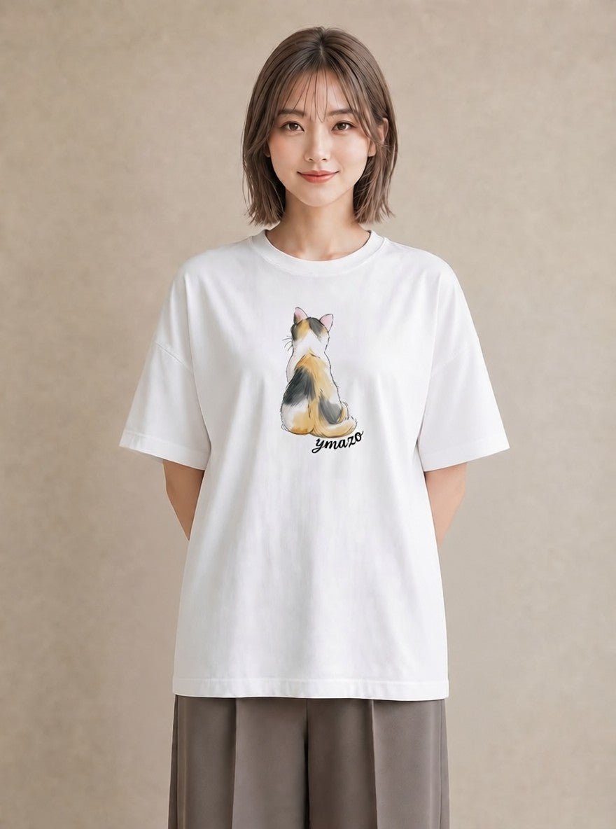 プリントTシャツ レディース マンチカン 猫 ねこ イラスト ボタニカル お出かけ 普段着 白T YMAZO