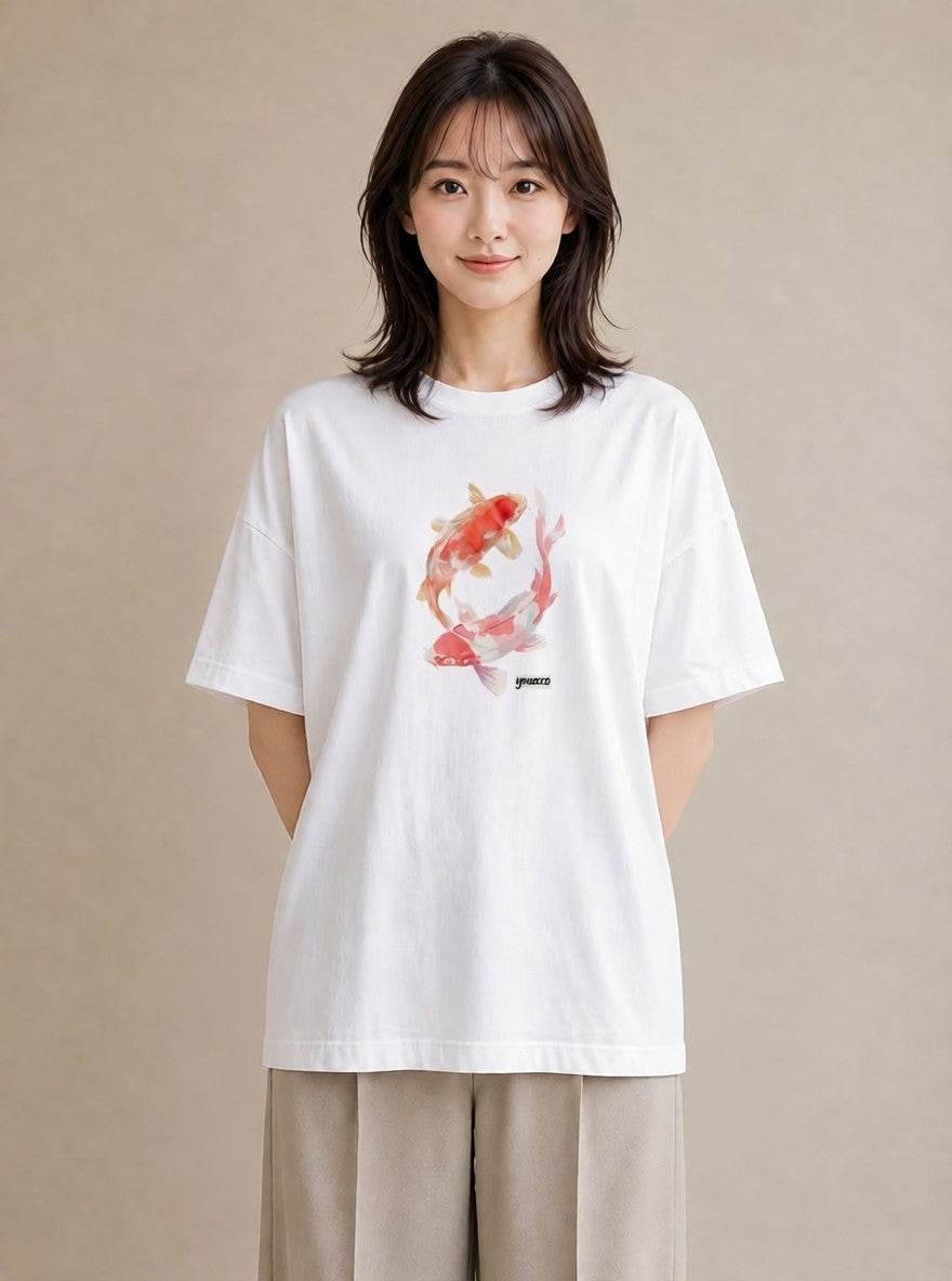 グラフィックTシャツ レディース 金魚 ペット 動物 イラスト ミニマル クリスマス 旅行 白T YMAZO