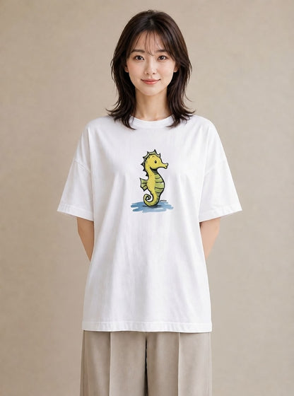 半袖Tシャツ レディース タツノオトシゴ 海の生き物 海 イラスト 旅行コーデ 女性 旅行用 白T YMAZO