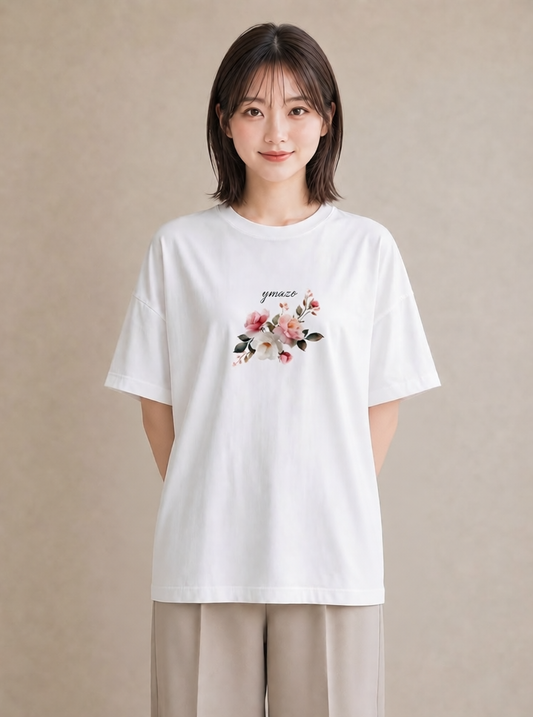 半袖Tシャツ レディース 花 花柄 イラスト ラフカジュアル 旅行用 海 白T YMAZO