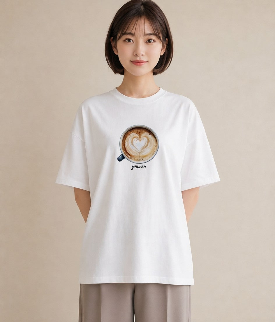 デザインTシャツ レディース コーヒー 珈琲 カフェ 食べ物 フード イラスト 淡色 親子 20代 白T YMAZO