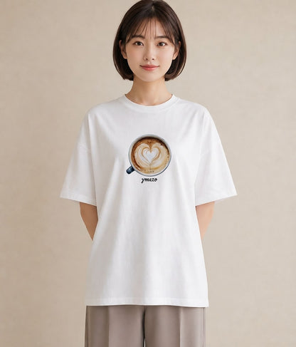 デザインTシャツ レディース コーヒー 珈琲 カフェ 食べ物 フード イラスト 淡色 親子 20代 白T YMAZO
