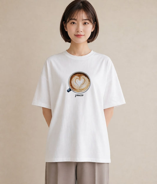 デザインTシャツ レディース コーヒー 珈琲 カフェ 食べ物 フード イラスト 淡色 親子 20代 白T YMAZO