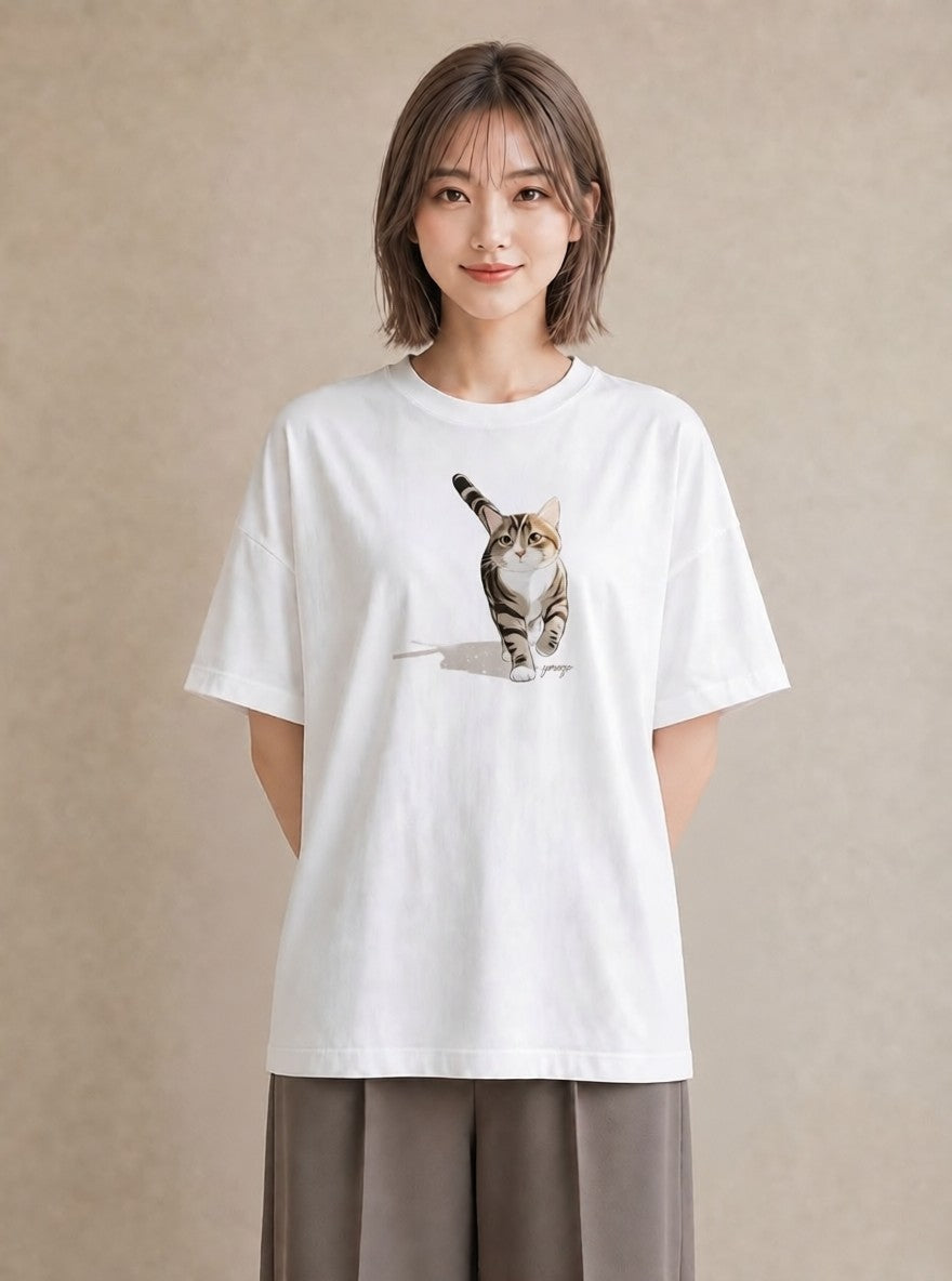 グラフィックTシャツ レディース サバトラ 猫 ねこ イラスト 普段使い クリスマス 旅行 白T YMAZO