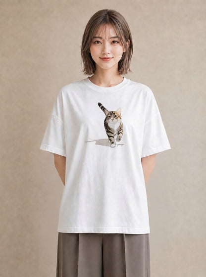 グラフィックTシャツ レディース サバトラ 猫 ねこ イラスト 普段使い クリスマス 旅行 白T YMAZO