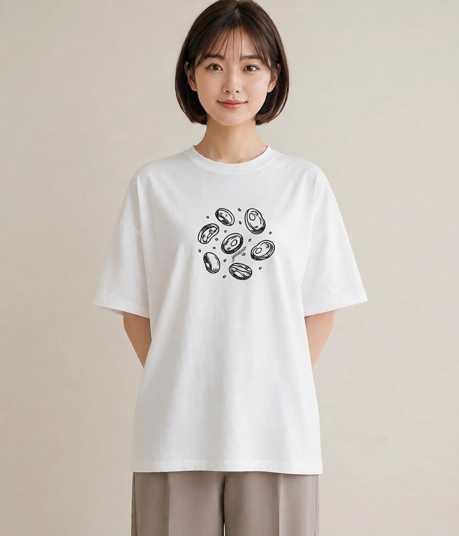 プリントTシャツ レディース パールピアス アクセサリー ナチュラル アンティーク イラスト こなれ感 お揃い 親子 白T YMAZO