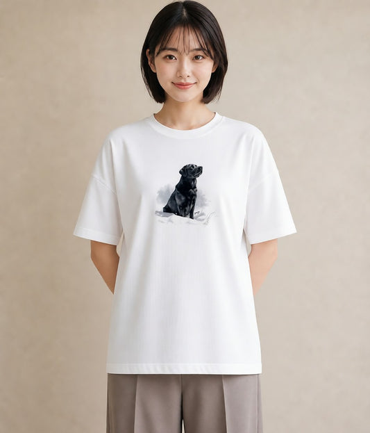半袖Tシャツ レディース ラブラドールレトリバー 犬 いぬ イラスト シンプル 帰省 ラフ 白T YMAZO