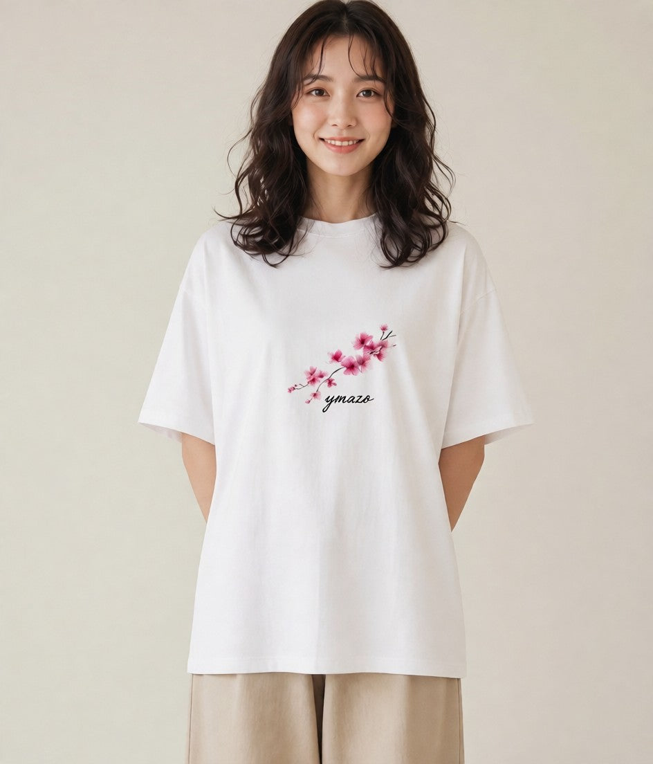 半袖Tシャツ レディース さくら 桜 サクラ 花 花柄 イラスト 可愛い 公園 ママ 白T YMAZO