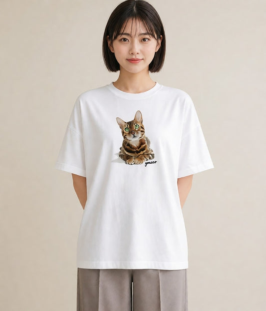 半袖Tシャツ レディース 猫好き 猫 ねこ イラスト きれいめ レイヤード 友達ギフト 白T YMAZO