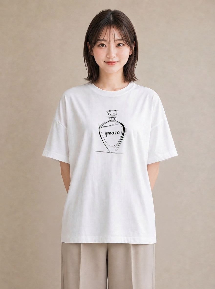 半袖Tシャツ レディース 香水 香水瓶 パフューム イラスト アート風 親子 20代 白T YMAZO