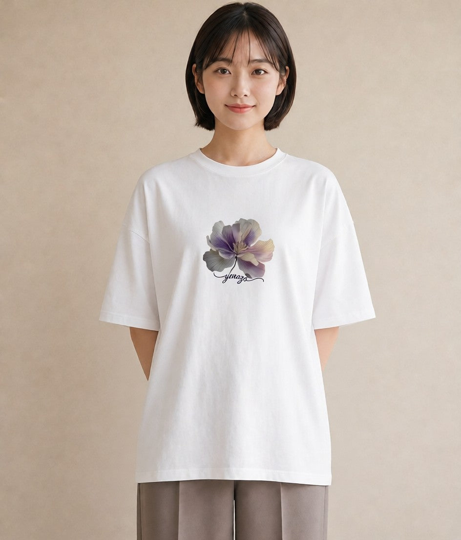 グラフィックTシャツ レディース コスモス 秋桜 花 花柄 イラスト カフェコーデ クリスマス 旅行 白T