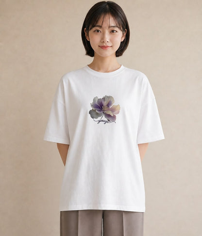 グラフィックTシャツ レディース コスモス 秋桜 花 花柄 イラスト カフェコーデ クリスマス 旅行 白T