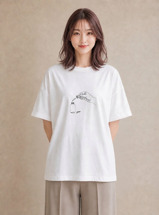 プリントTシャツ レディース 香水 香水瓶 パフューム イラスト きれいめカジュアル 母娘コーデ 自分用 白T YMAZO
