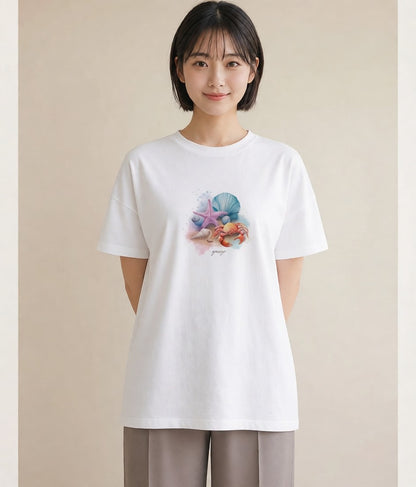 Tシャツ レディース ヒトデ 海の生き物 海 イラスト 旅行コーデ 普段着 週末コーデ 白T YMAZO
