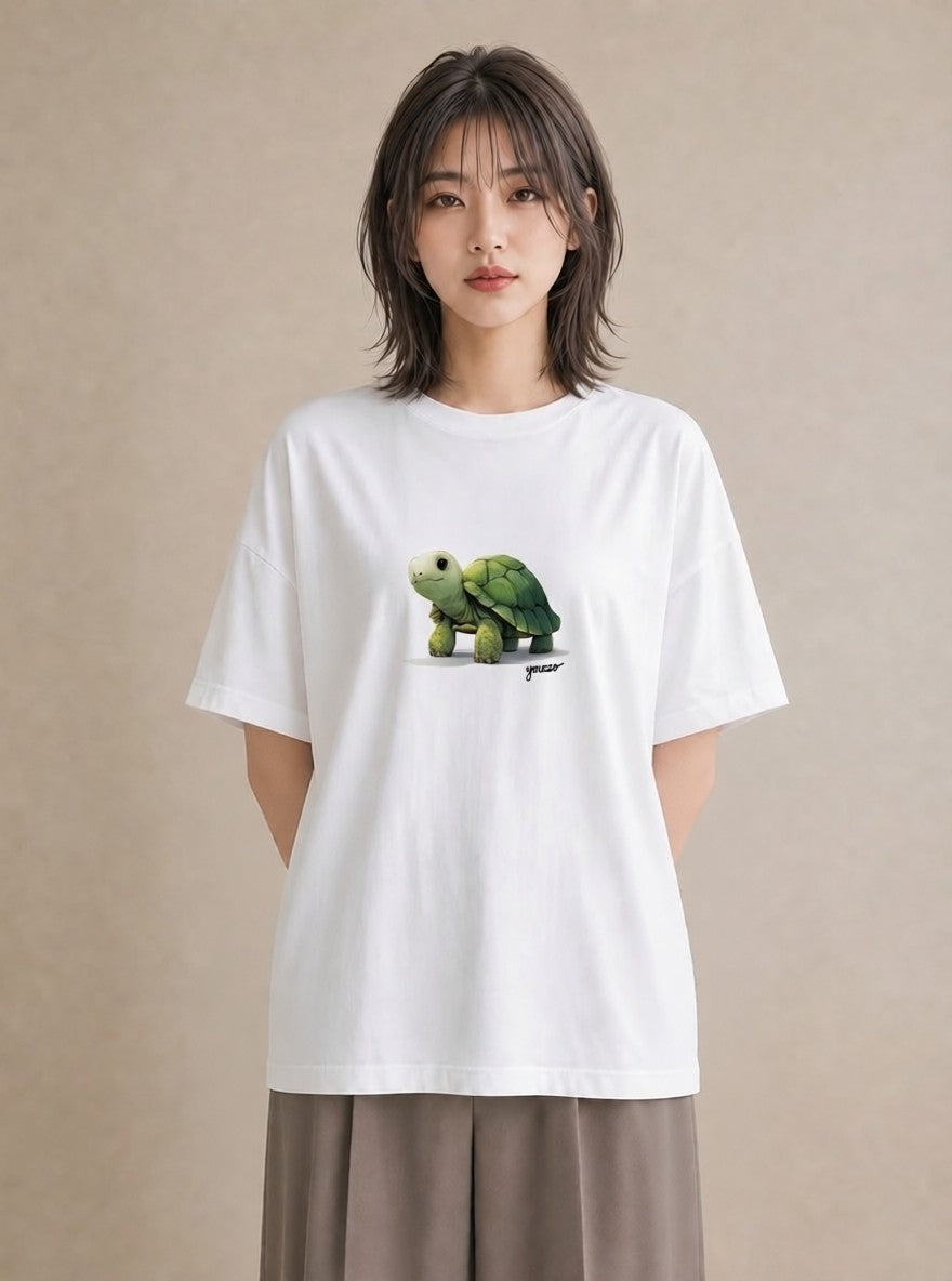 プリントTシャツ レディース ウミガメ 海の生き物 海 イラスト ラフカジュアル 女性向けギフト 散歩 白T YMAZO