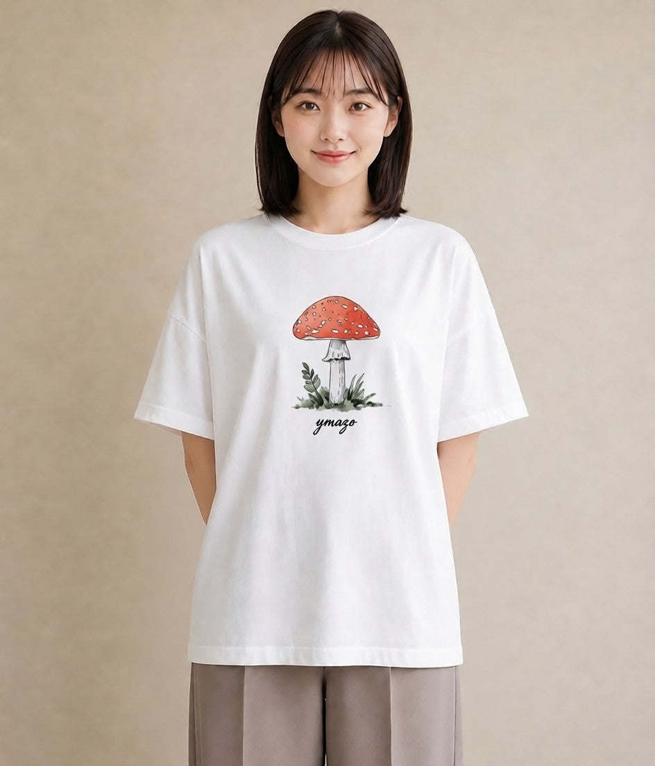 Tシャツ レディース きのこ 植物 ボタニカル イラスト カフェ巡り 女子会 白T YMAZO