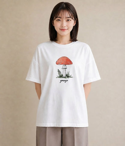 Tシャツ レディース きのこ 植物 ボタニカル イラスト カフェ巡り 女子会 白T YMAZO