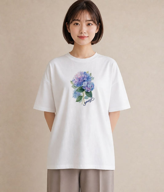 プリントTシャツ レディース あじさい 紫陽花 アジサイ 花 花柄 イラスト 夏コーデ 通学 白T YMAZO