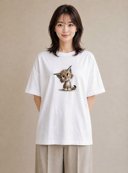 半袖Tシャツ レディース 子猫 猫 ねこ イラスト 個性的 母娘コーデ 自分用 白T YMAZO