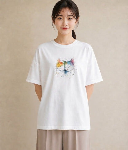 プリントTシャツ レディース ニャンコ 猫 ねこ イラスト こなれ感 デイリーウェア 休日 白T YMAZO