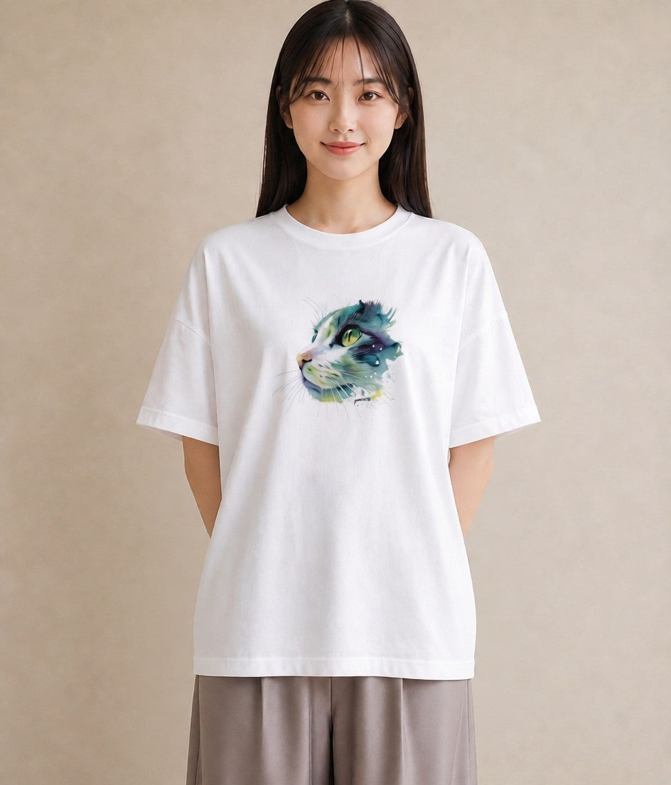 デザインTシャツ レディース ぶち猫 猫 ねこ イラスト ラフ 親子 20代 白T YMAZO