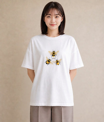 半袖Tシャツ レディース ハニー 食べ物 フード イラスト 上品 週末コーデ 敬老の日 白T YMAZO